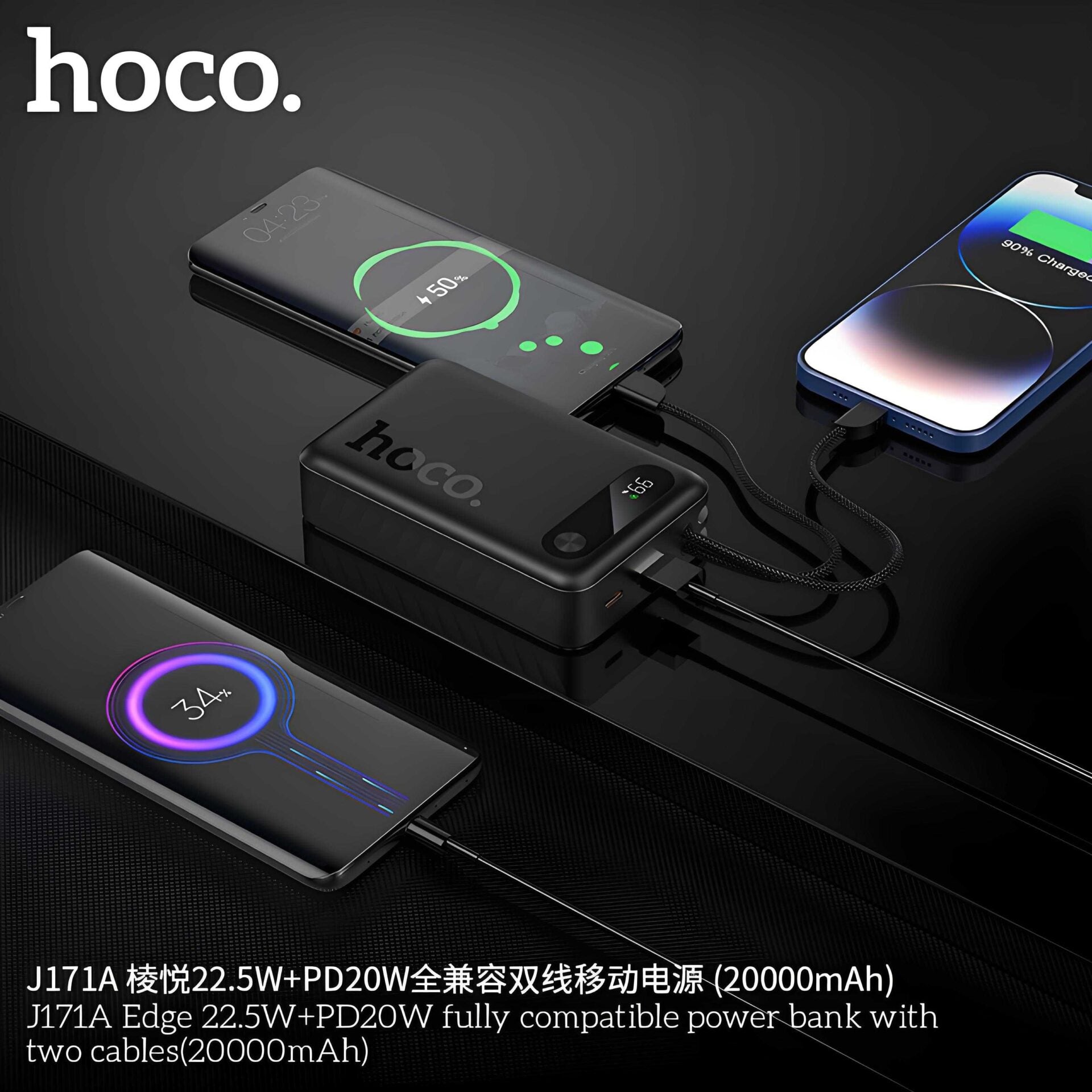 HOCO J171A 22.5W + PD20W 20000mAh Power Bank with Cables