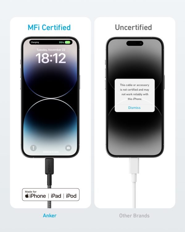Anker 322 كابل USB-C إلى Lightning مضفر (0.9 متر/3 قدم) | أسود