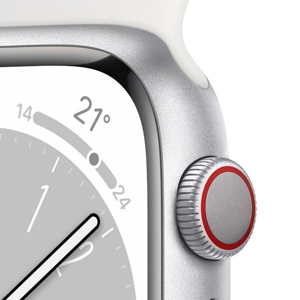 Apple Watch Series 8 GPS + Cellular 45mm Silver Aluminium Case with White Sport Band - Regular