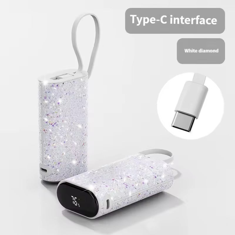 Asli Global 10000mAh PowerPod Luxe Shinning Diamond Power Bank with Built in Cable