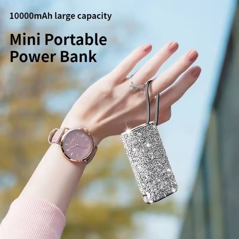 Asli Global 10000mAh PowerPod Luxe Shinning Diamond Power Bank with Built in Cable