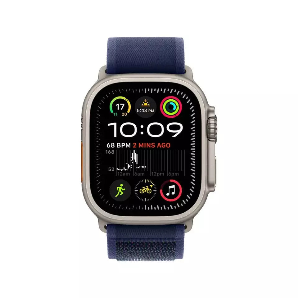 Apple Watch Ultra 2 (2024) - 49 مم - GPS + خلوي - إطار من التيتانيوم الطبيعي - حلقة تريل زرقاء | S/M