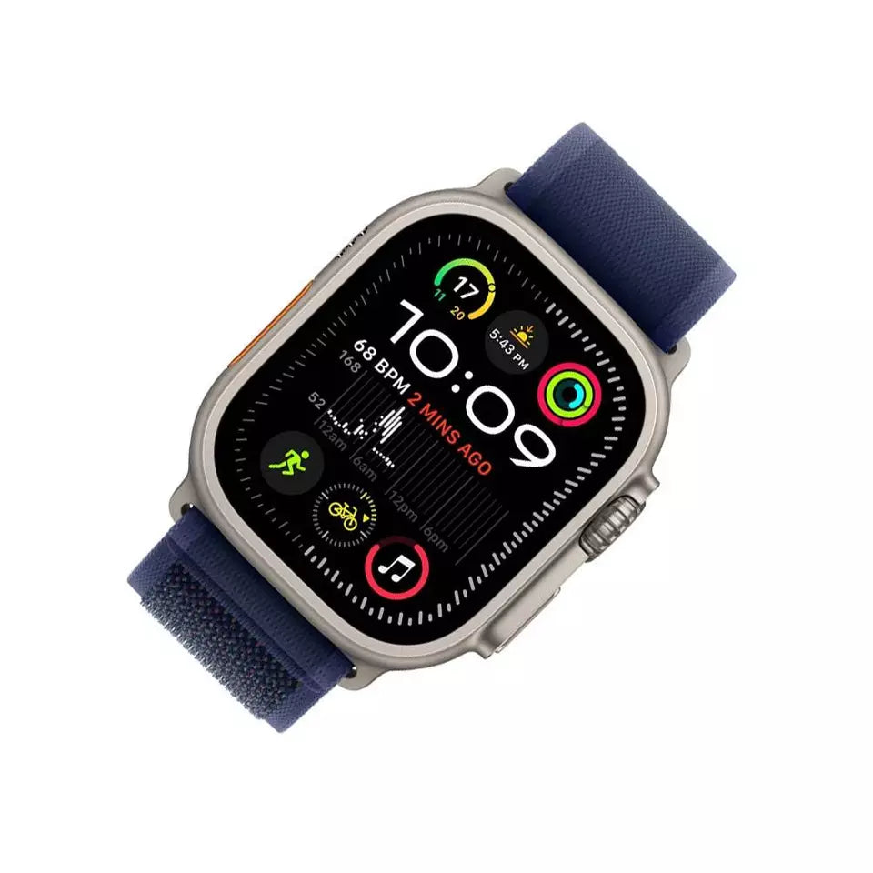 Apple Watch Ultra 2 (2024) - 49 مم - GPS + خلوي - إطار من التيتانيوم الطبيعي - حلقة تريل زرقاء | S/M