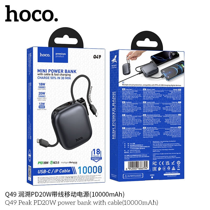 Hoco Q49 Peak PD20W 10000mAh Power Bank with Cable