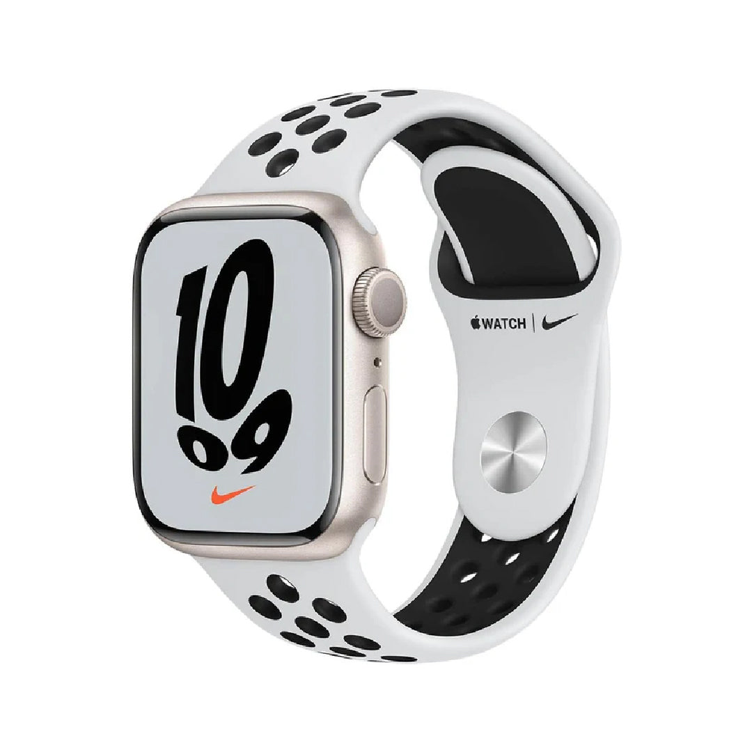 Apple Watch Nike Series 7 GPS 45mm Starlight Aluminium Case with Pure Platinum/Black Nike Sport Band - Regular